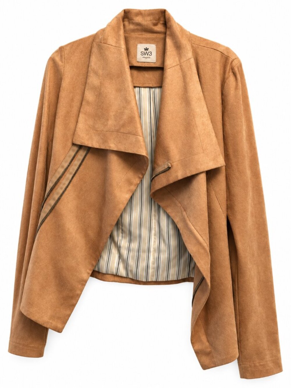 SW3 Bespoke Tan Vegan Suede Draped Waterfall Jacket Medium